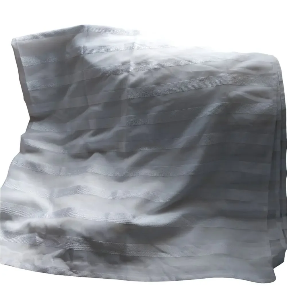 FRESH, AIRY WHITEST WHITE SHEER RIBBON HORIZONTAL STRIPED FABRIC SHOWER CURTAIN!